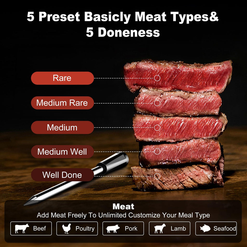 Smart Meat Thermometer 4 Probes Wireless BBQ Grill Thermometer