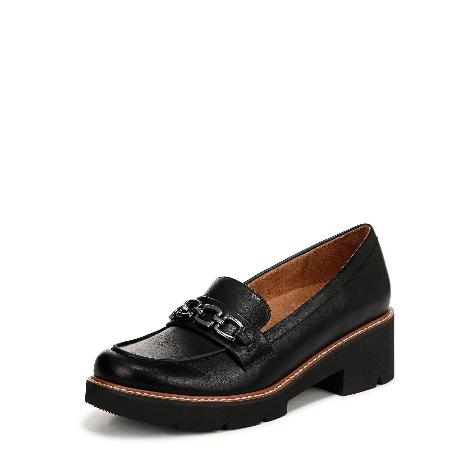 Naturalizer Womens Cabana Lug Sole Slip On Loafer Black Smooth 7 W
