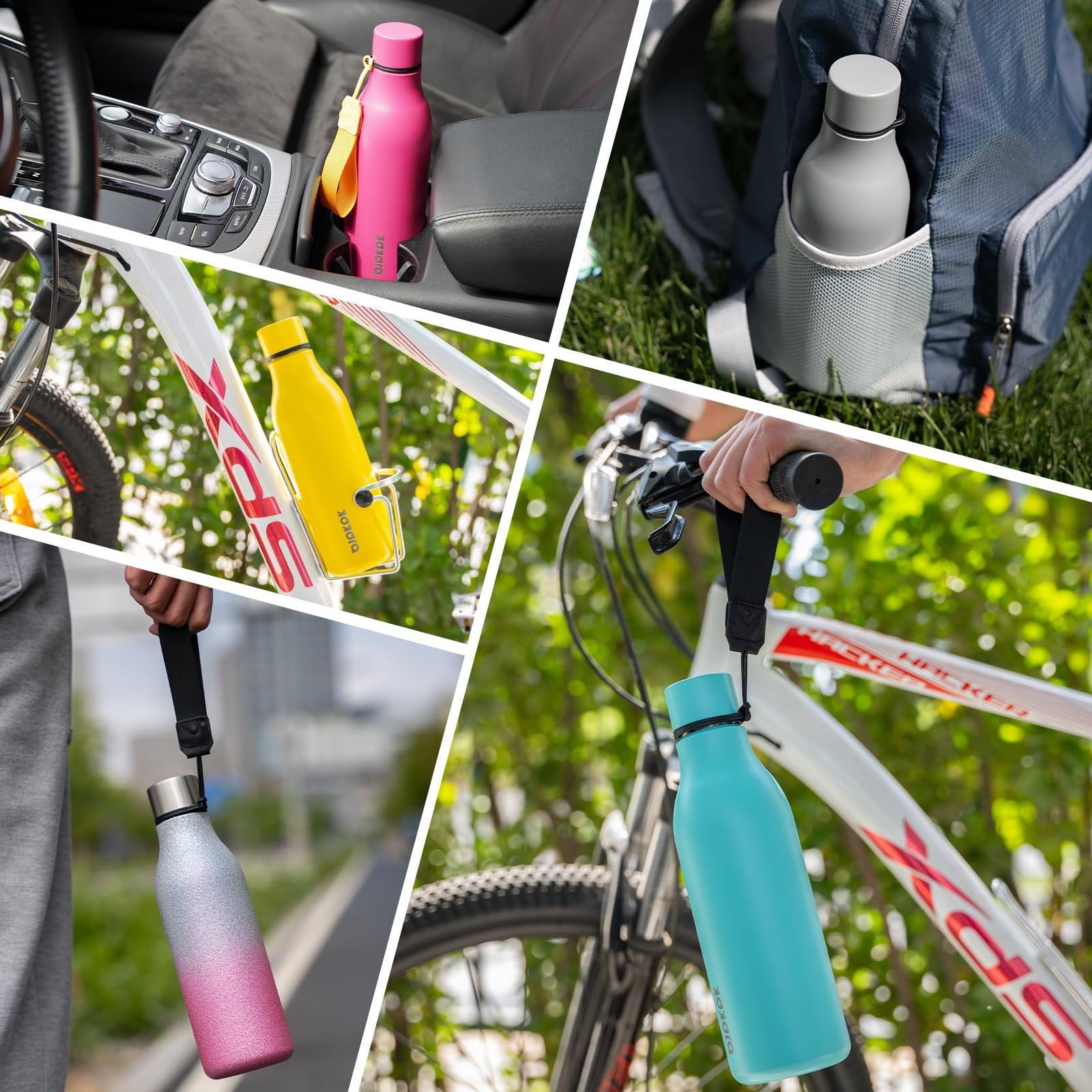 Reusable 18 oz Insulated Water Bottle, Stainless Steel, Green, w/ Strap