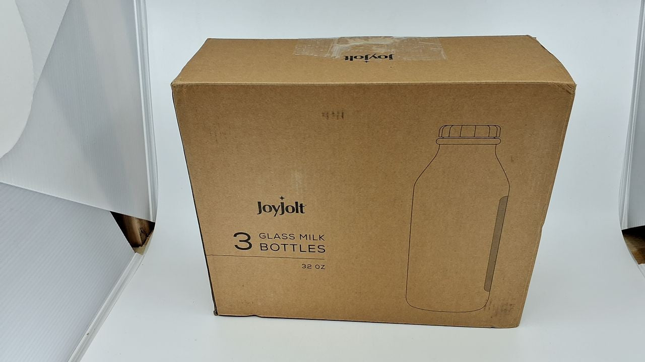 32 Oz Glass Milk Bottles, 3 Pack w/ Lids & Pourer, Leakproof, BPA-Free