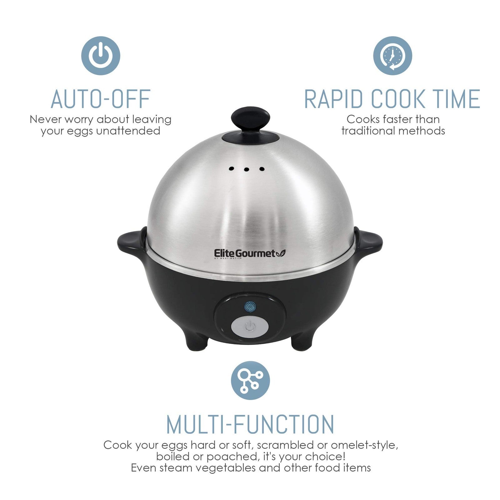 Elite Gourmet EGC-508 Egg Cooker, 7 Egg, Stainless Steel, Auto Shut-Off