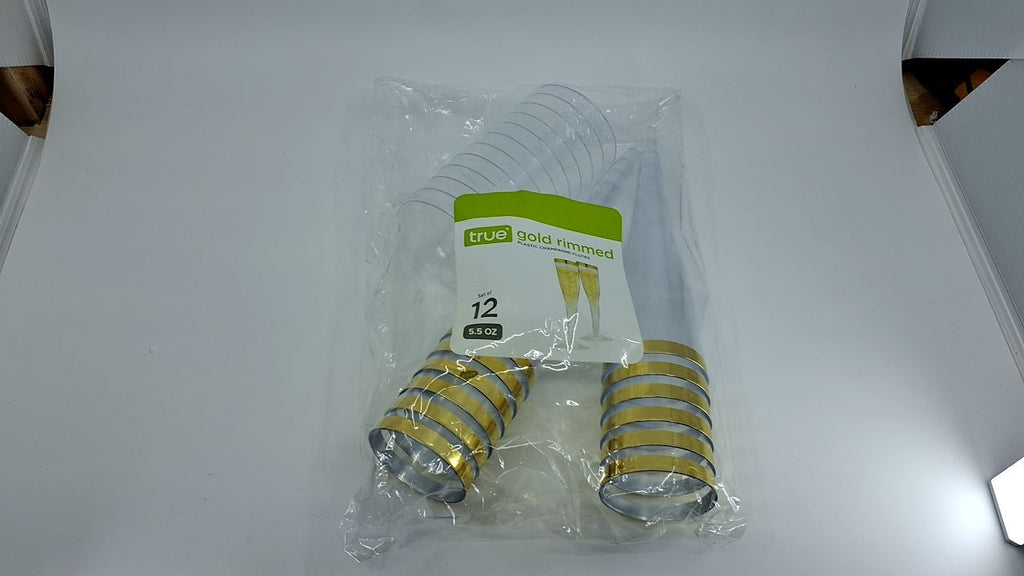 Gold Rimmed Disposable Champagne Flutes, 5.5oz, Set of 12