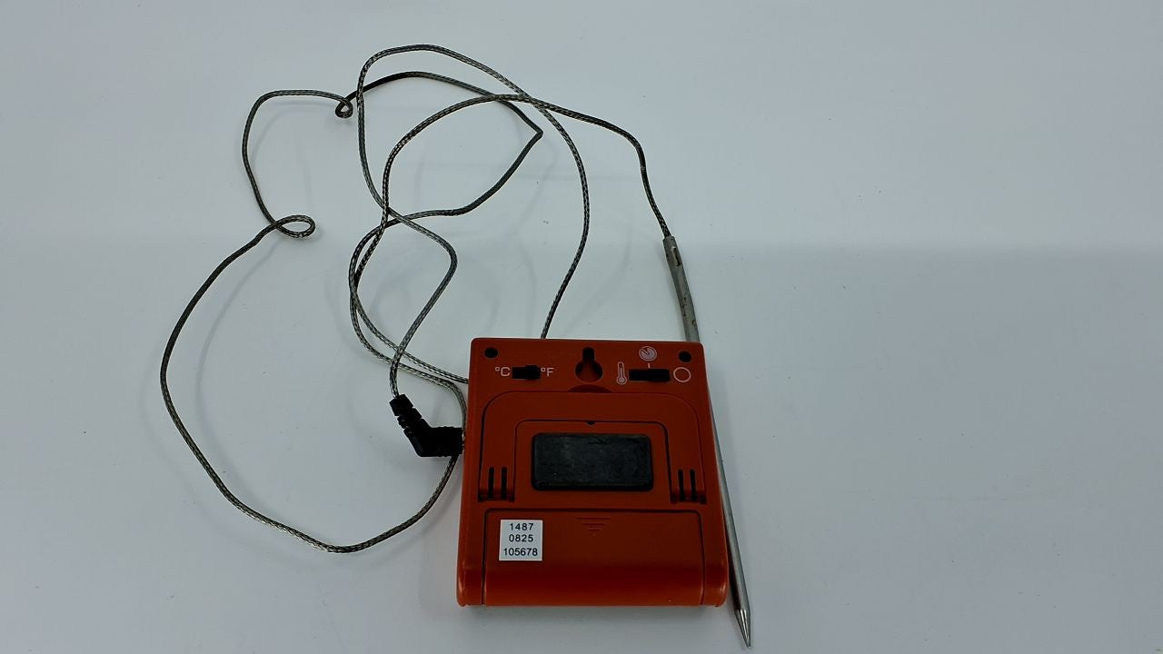 Wired Probe Cooking Thermometer w/ Timer Alarm, Red Steel Design