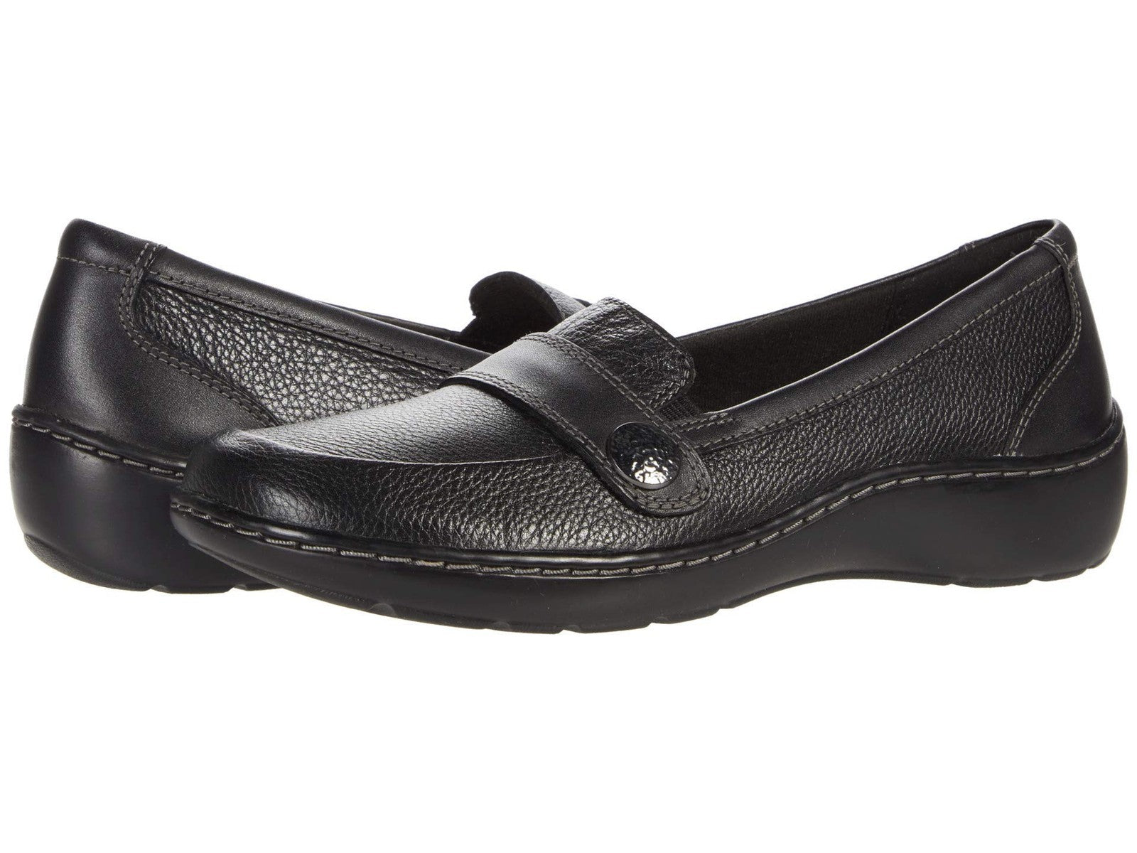 Clarks womens Cora Daisy Loafer, Black Tumbled Leather, 7.5 US