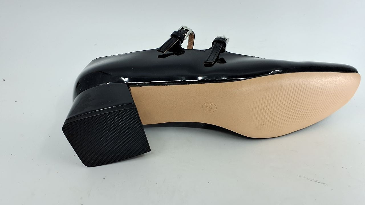 Cushionaire Twiggy Mary Jane Heels Black 8.5W Vegan Patent Leather