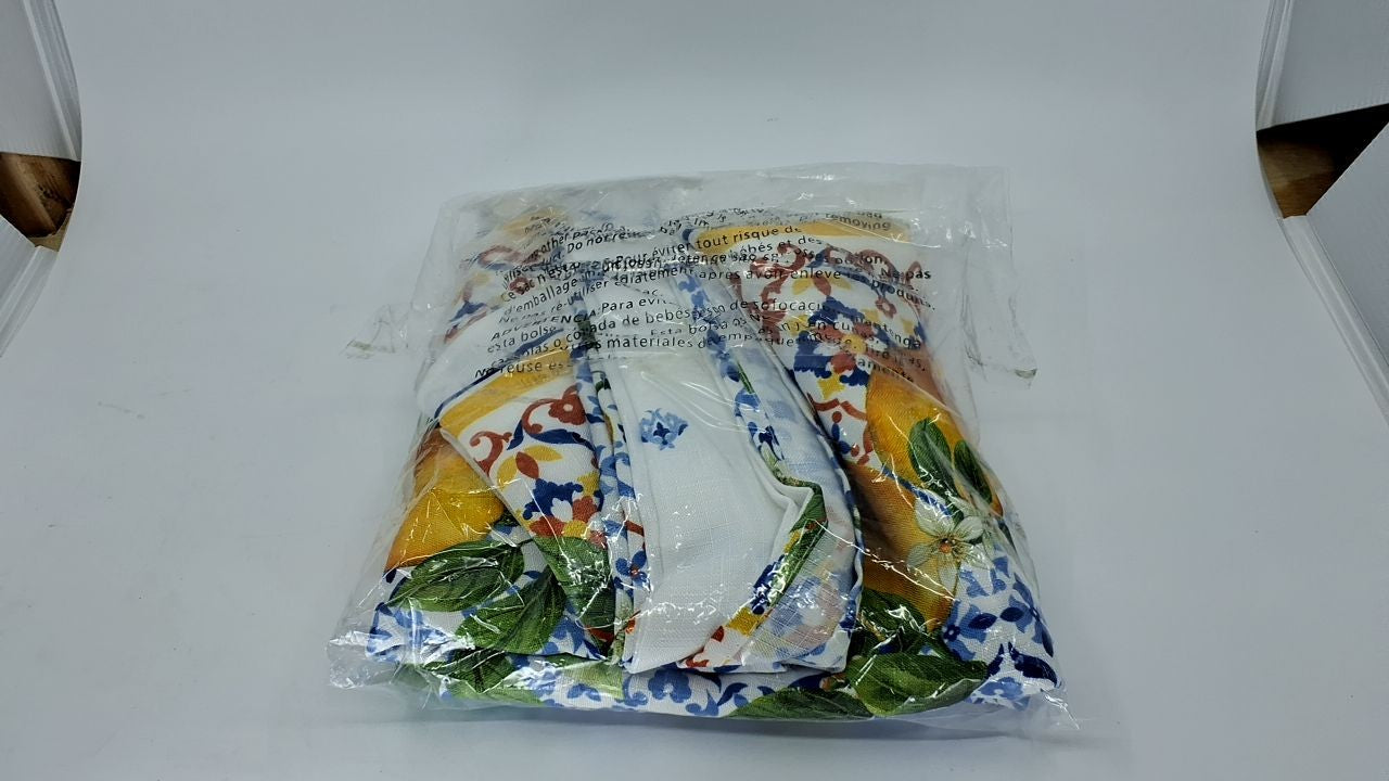 Capri Lemon Double-Bordered Tablecloth 60x102 in Multicolor Polyester