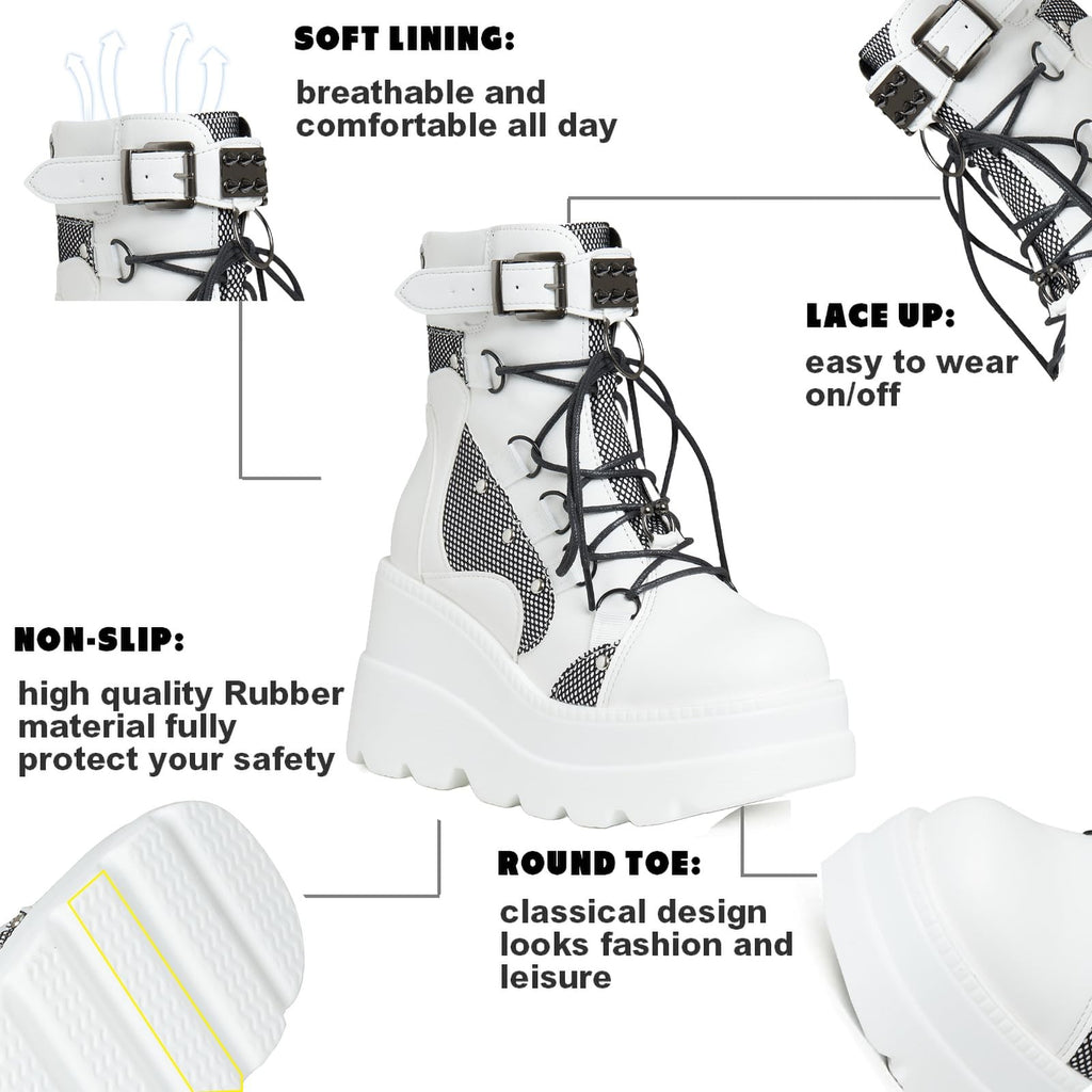 Gothic Style Platform Ankle Boots for Women High Heel Lace Up White 8