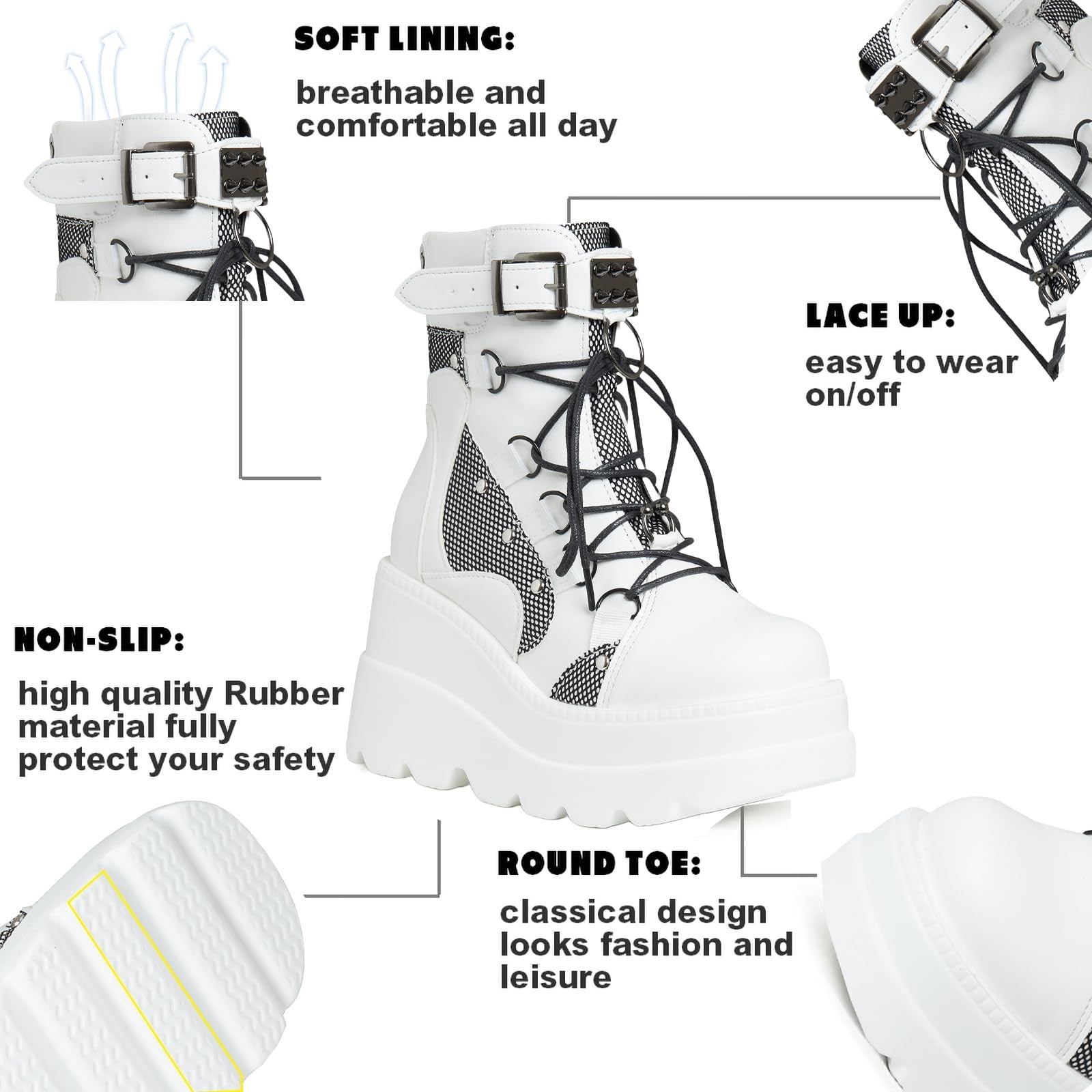 Gothic Style Platform Ankle Boots for Women High Heel Lace Up White 8