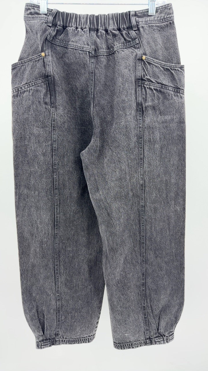 Women’s Washed Black Utility Denim Pants – Relaxed Fit – Size L