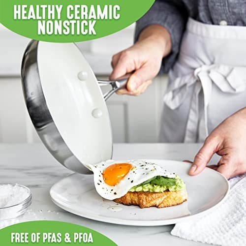 GreenLife 8" Ceramic Nonstick Frying Pan, Multi Clad, Dishwasher Safe