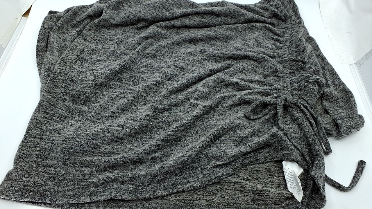 Knit Ruched Drawstring Dress M Grey Casual Summer Dolman Sleeves