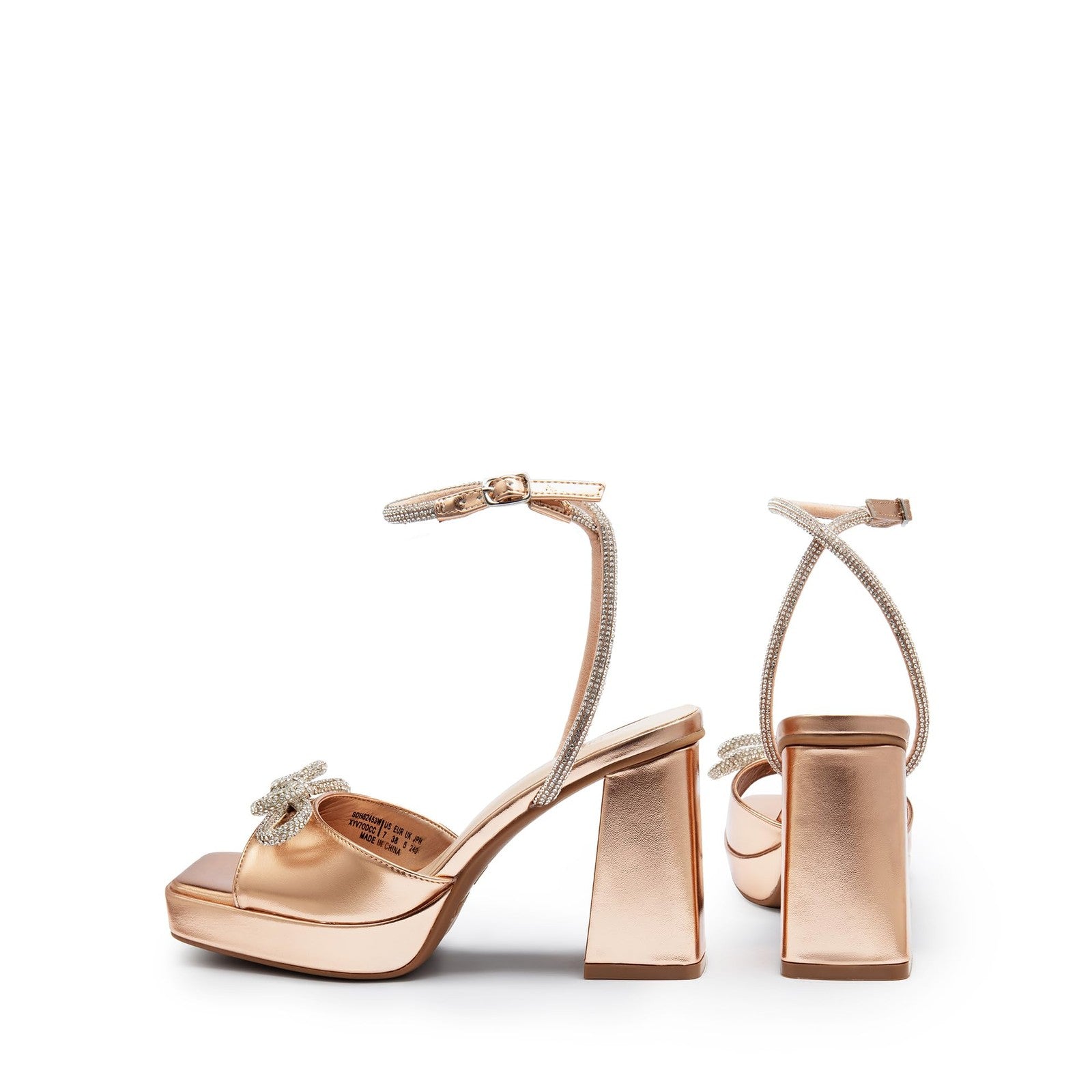 DREAM PAIRS Women's Double Bowknots Platform Chunky Heels Rhinestone SquareToe,8