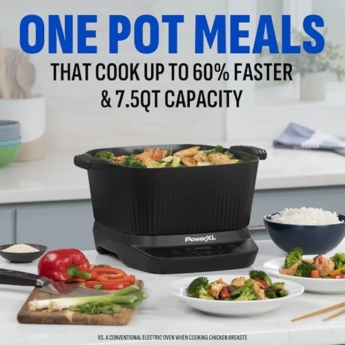 PowerXL StirMax 7.5QT Digital Multi-Cooker w/ 9 Cooking Pre-Sets, Black