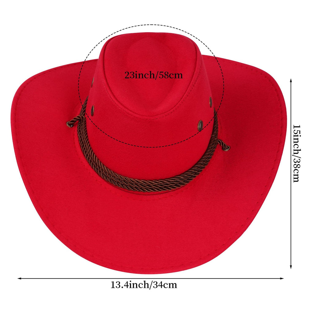 Faux Felt Cowboy Hat Unisex Red Wide Brim for Outdoor Activities
