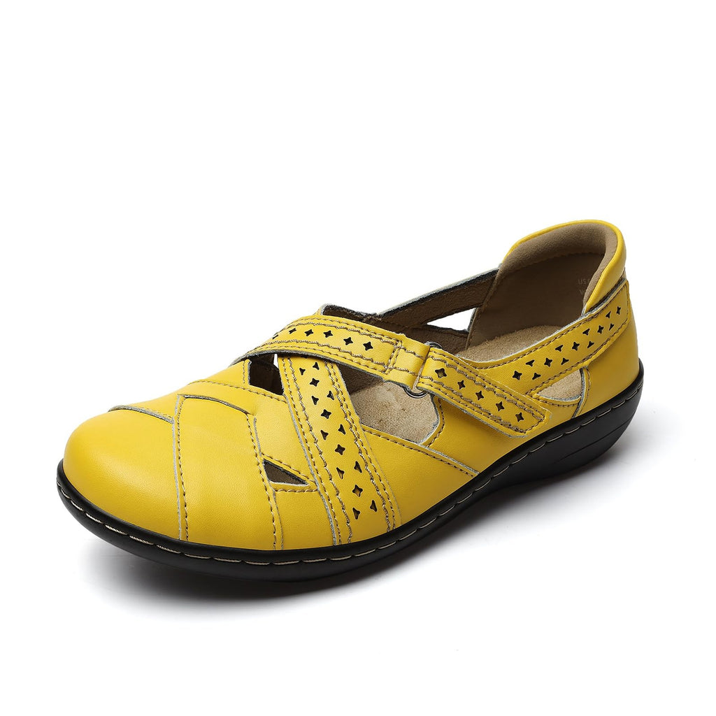 TERRIKAT Women's 6.5 M Yellow Loafers, Slip On Leather Walking Shoes