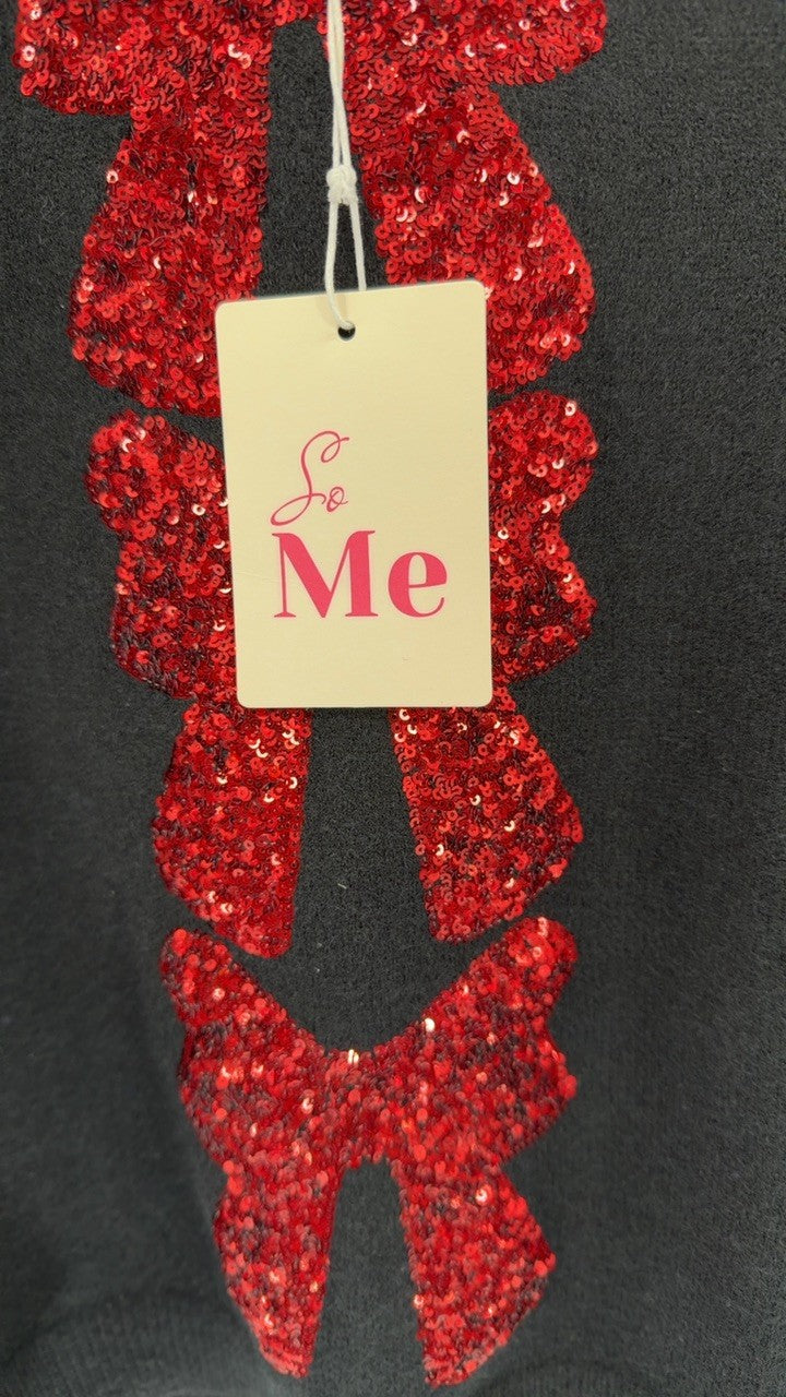 SO ME Sequins Bow Ribbon Embellished Christmas Sweater