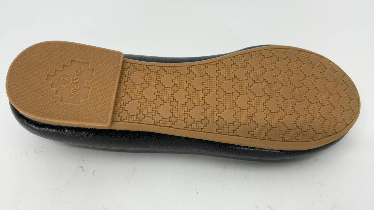 KFL216 Girls Slip-On Flats, Black, Size 5 Big Kid, Bow Accent