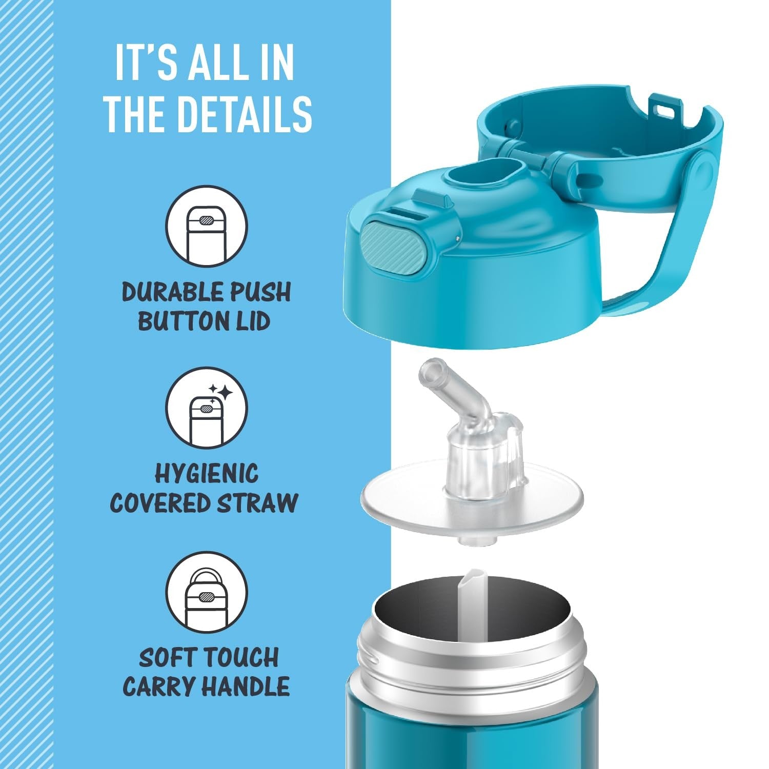 Thermos 12oz FUNtainer Kids Water Bottle, Teal Stainless Steel, Vacuum Insulated