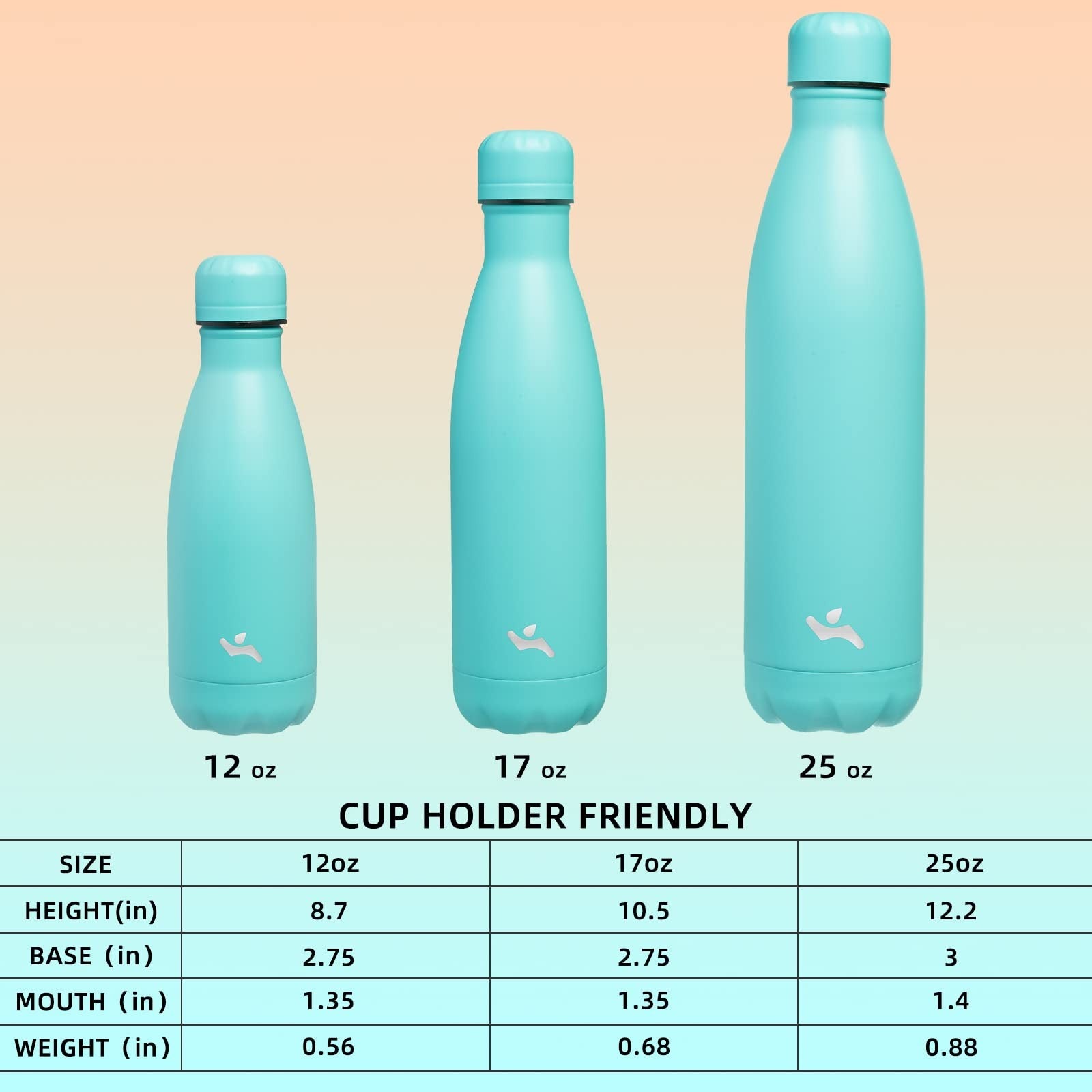 25 Oz Turquoise Insulated Water Bottle, Stainless Steel, Double Wall