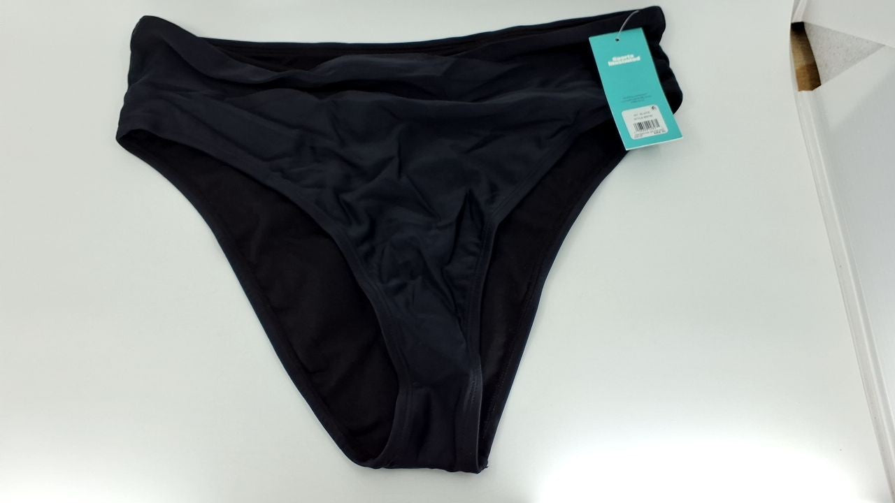 X-Large Women's Black High Leg Bikini Bottom, Wide Band Style