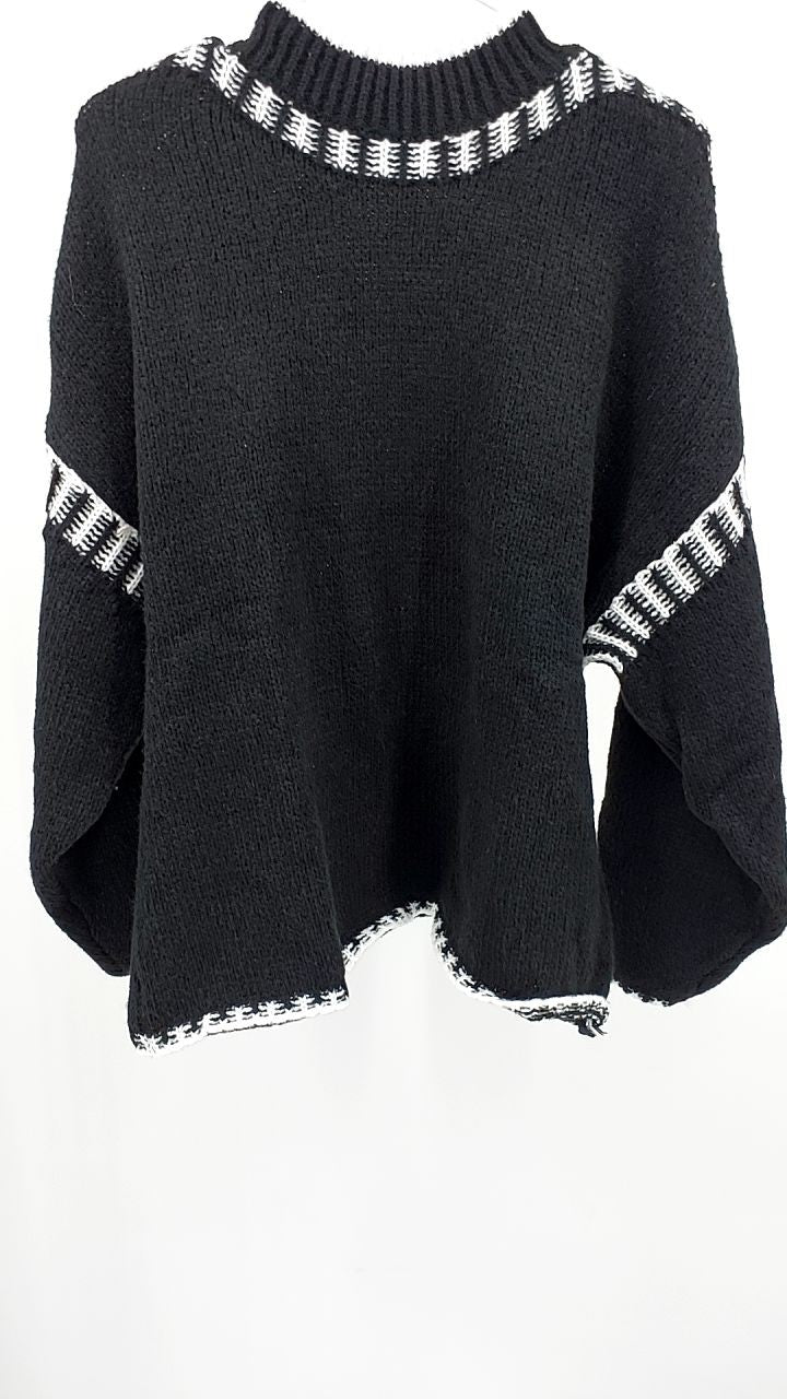 Contrast Trim Turtleneck Long Sleeve Sweater
