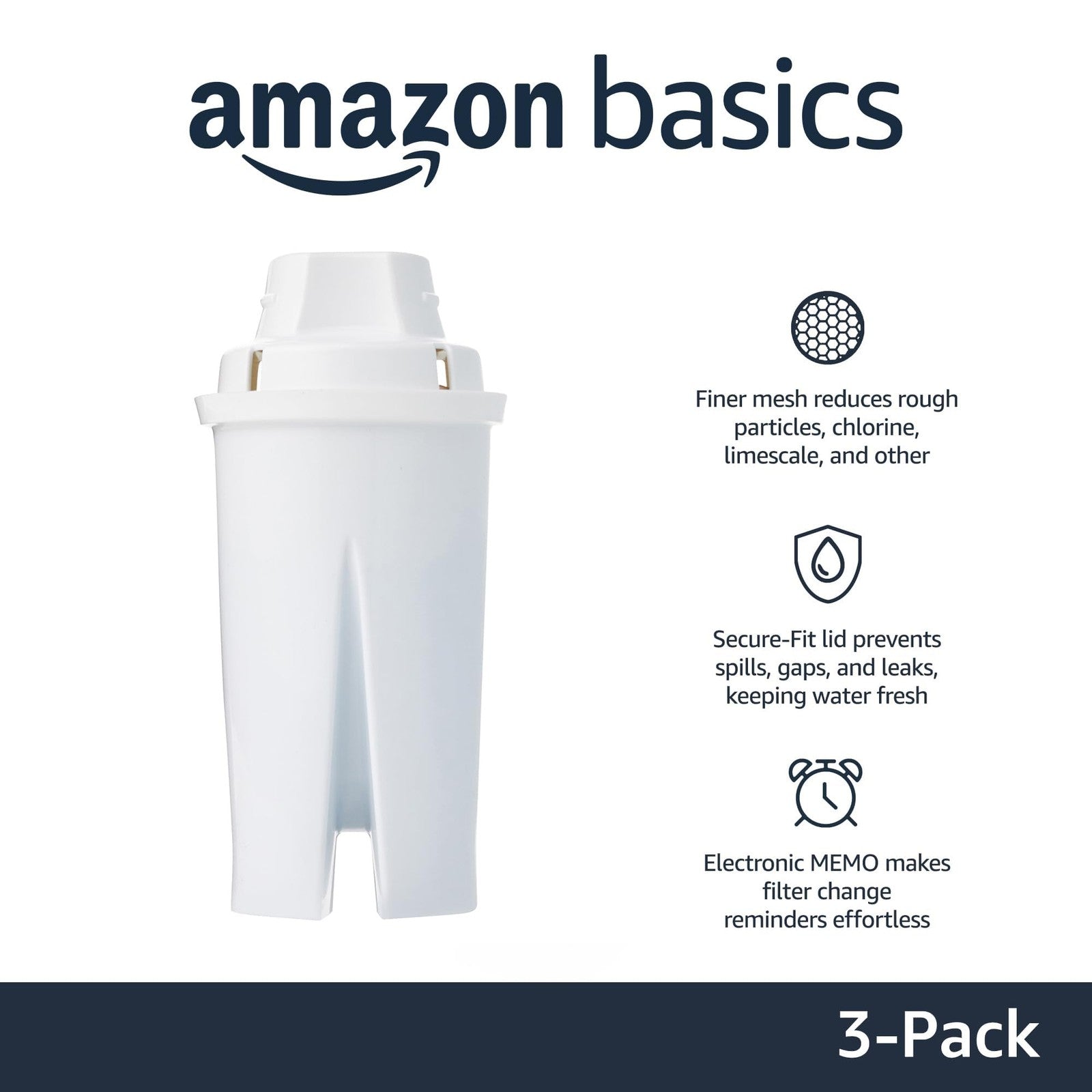 Amazon Basics Water Filters, 3-Pack, NSF Certified, Compatible w/ Brita