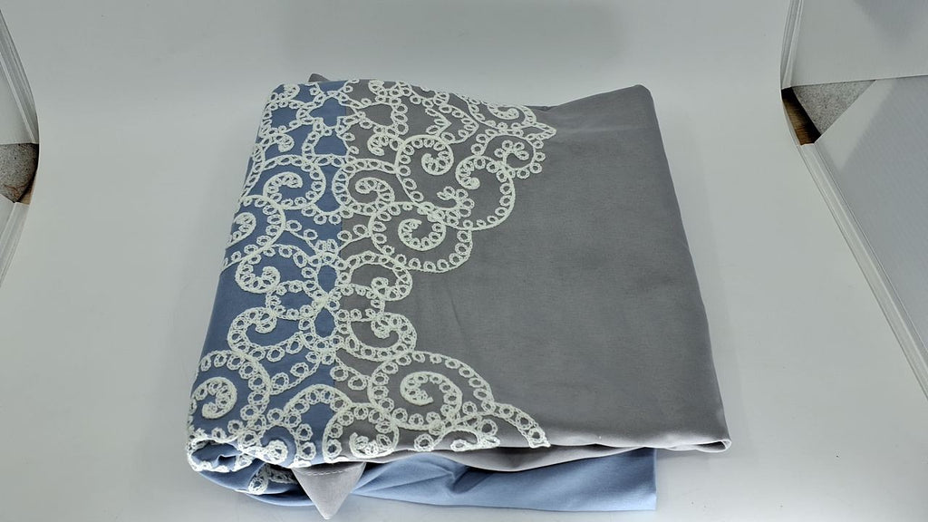 Blue Color Block Shower Curtain 72x72 w/ Lattice Embroidery Design