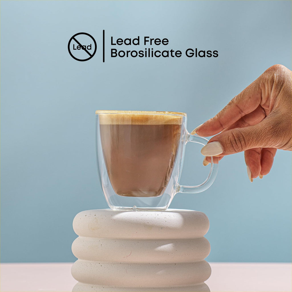Set of 2 Double Wall Espresso Mugs - 5.4 Oz Borosilicate Glass