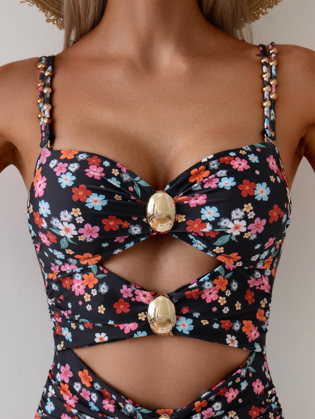 B2prity Women's Monokini Swimsuit Color Block Cutout Small Floral