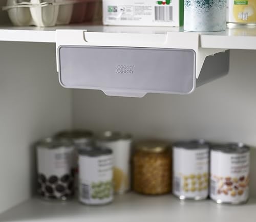 Space Saving Under Shelf Drawer Organizer, Gray/White, Kitchen Storage