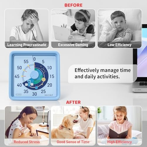 Visual Timer for Kids, 60-Minute, Blue Plastic, Silent Time Management Tool