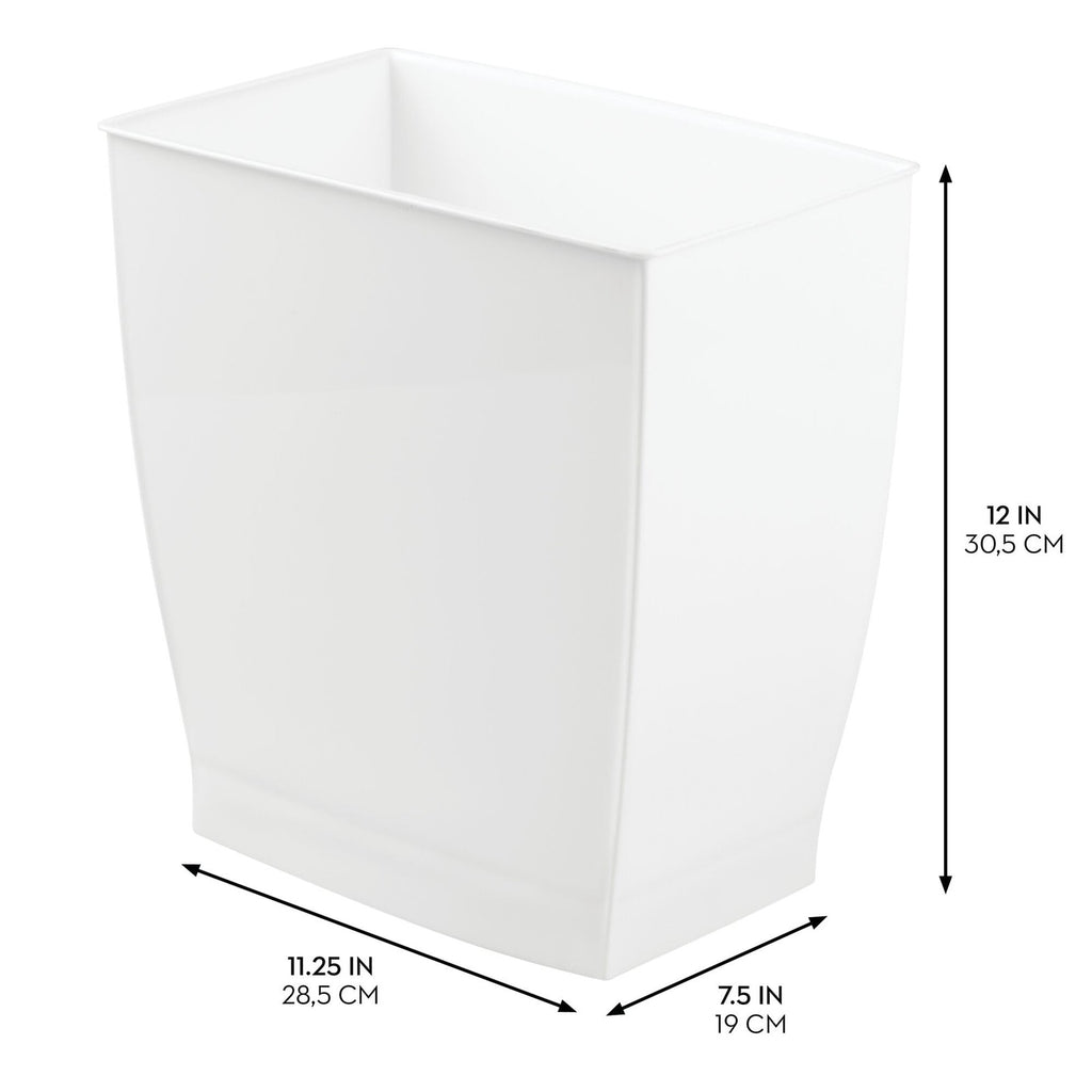 iDesign Rectangular Trash Can 2.5 Gallon White Plastic Waste Basket