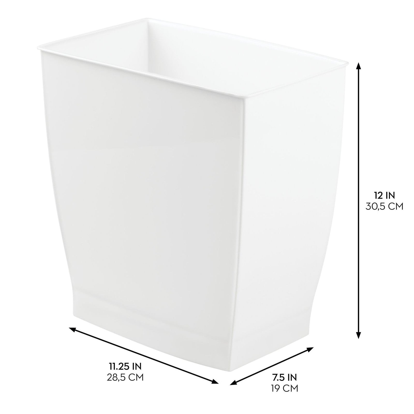iDesign Rectangular Trash Can 2.5 Gallon White Plastic Waste Basket