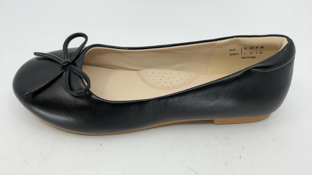 KFL216 Girls Slip-On Flats, Black, Size 5 Big Kid, Bow Accent