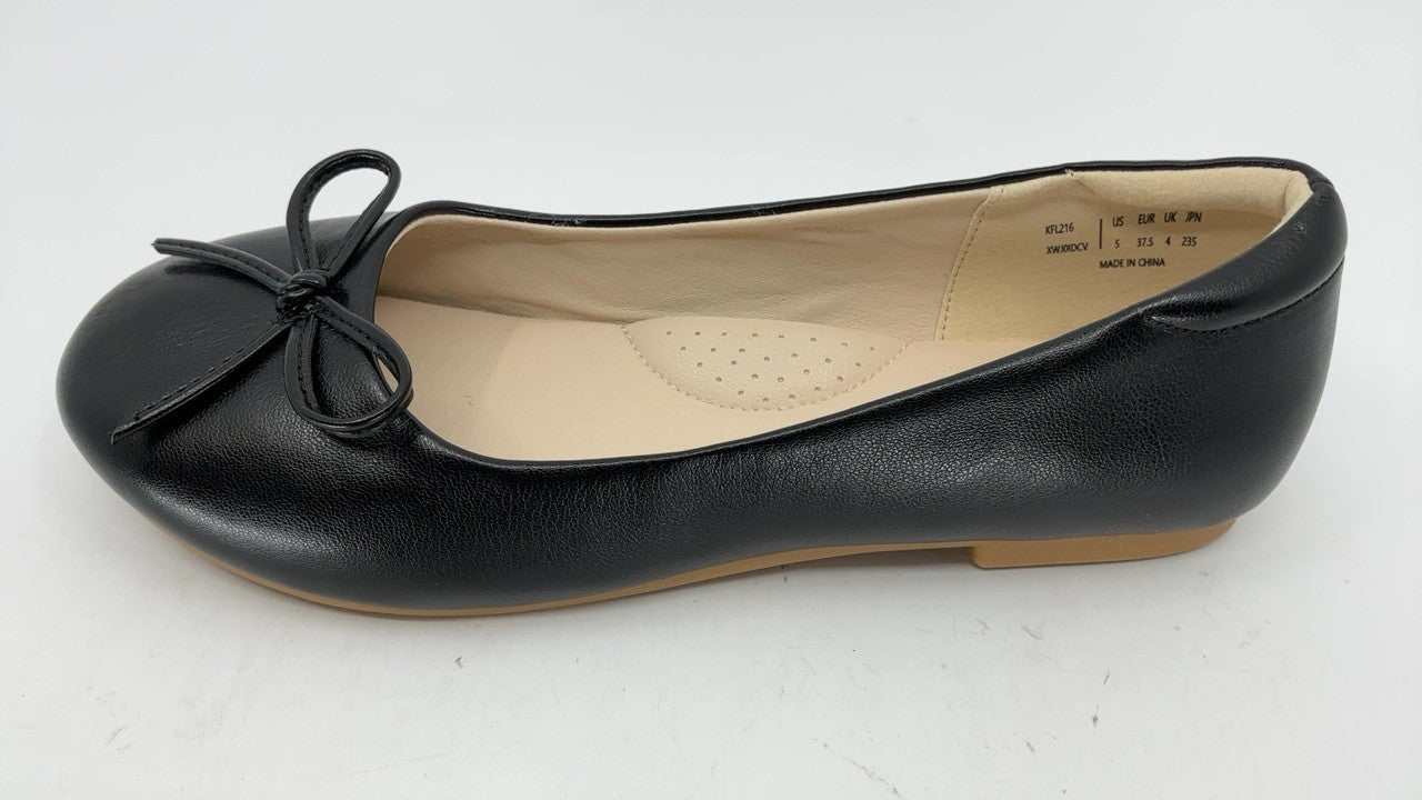 KFL216 Girls Slip-On Flats, Black, Size 5 Big Kid, Bow Accent