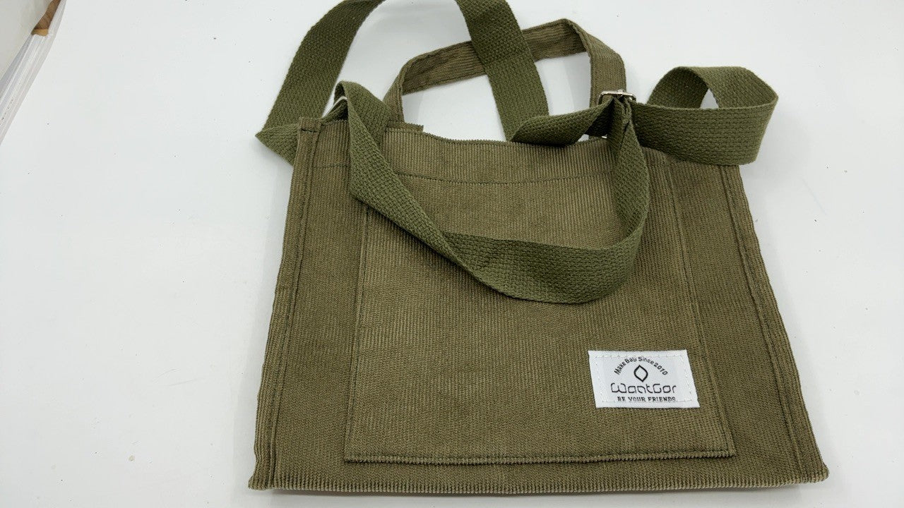 Versatile Army Green Corduroy Crossbody Bag, Small Women's Handbag