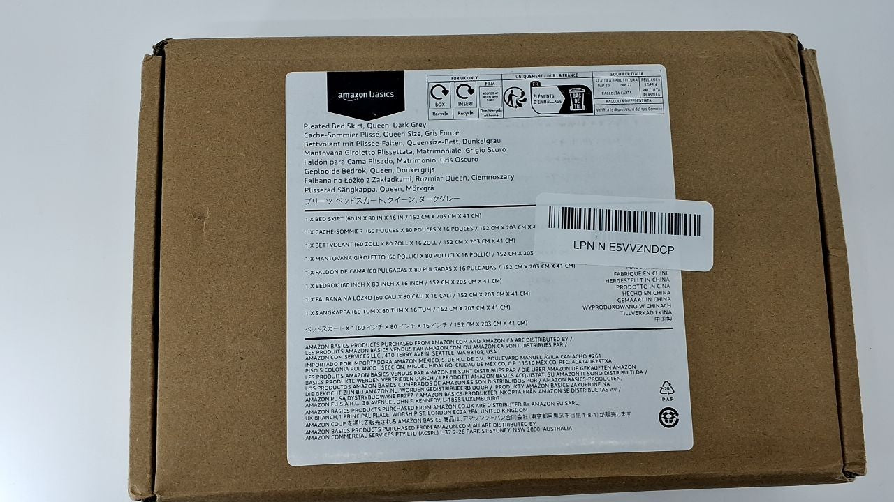 Amazon Basics Lightweight Pleated Bed Skirt, Queen, Dark Grey, Solid