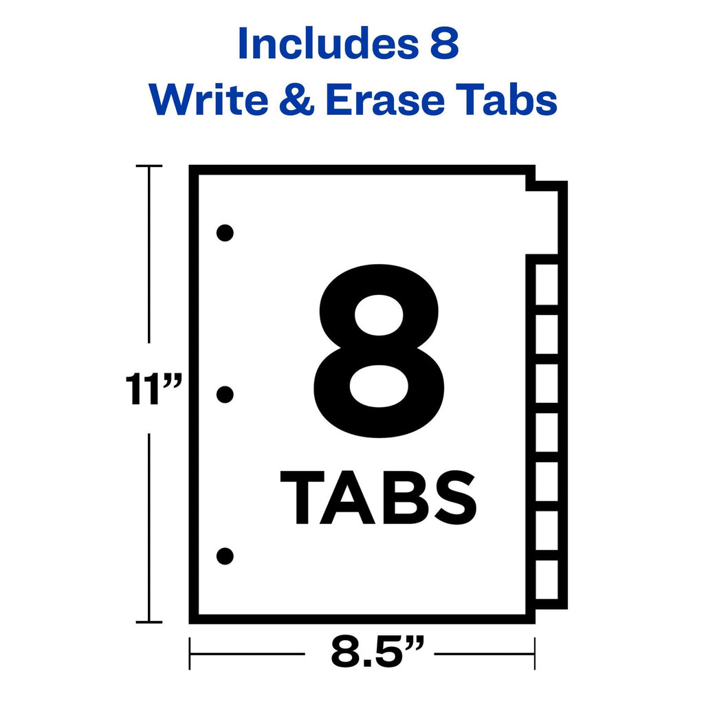 Avery 8-Tab Binder Dividers, Write & Erase White Big Tabs, 1 Set (23078)