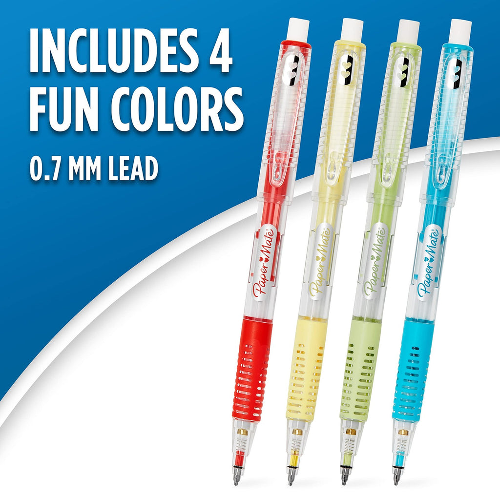Break-Resistant 0.7mm Mechanical Pencils 4 Count Assorted Barrel Colors
