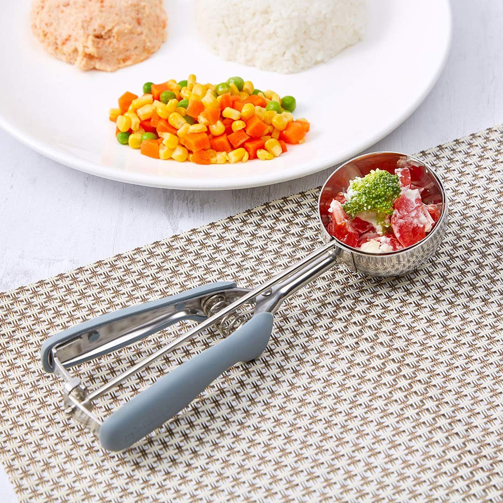 Stainless Steel Ice Cream Scooper 4 Oz - Built-In Blade, Gray Handle