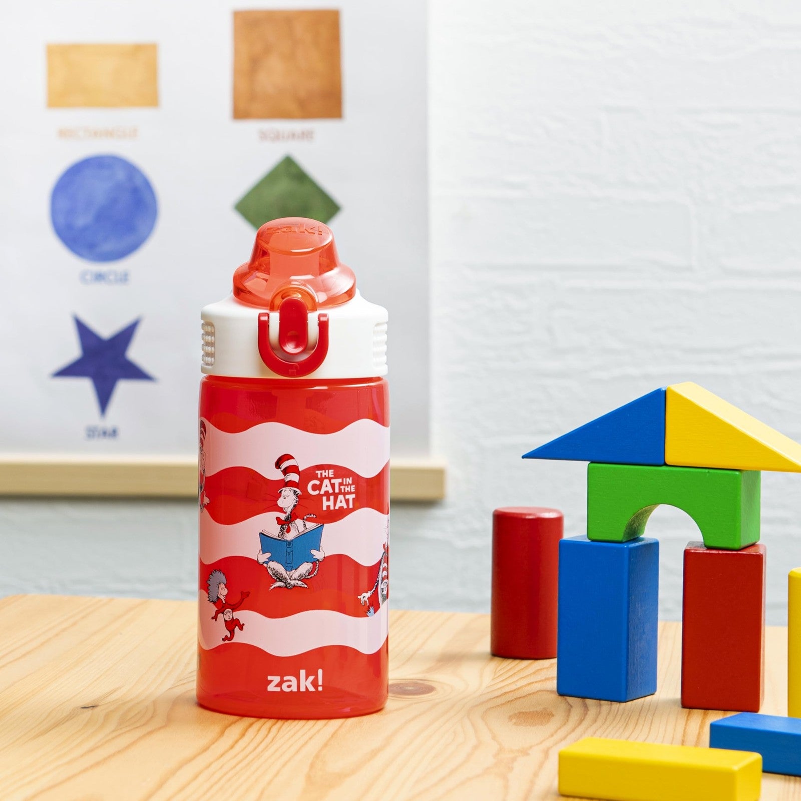 Kids Water Bottle 16oz - Dr. Seuss Cat In The Hat, Easy Clean & Durable