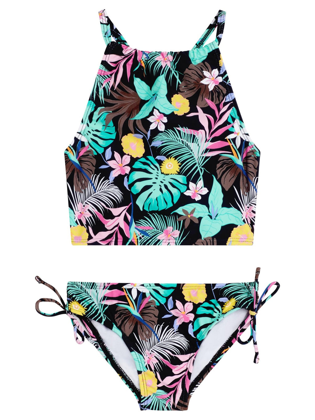 Kanu Surf Girls' Daisy UPF 50 Halter Tankini 2-Piece Swimsuit, Black 8