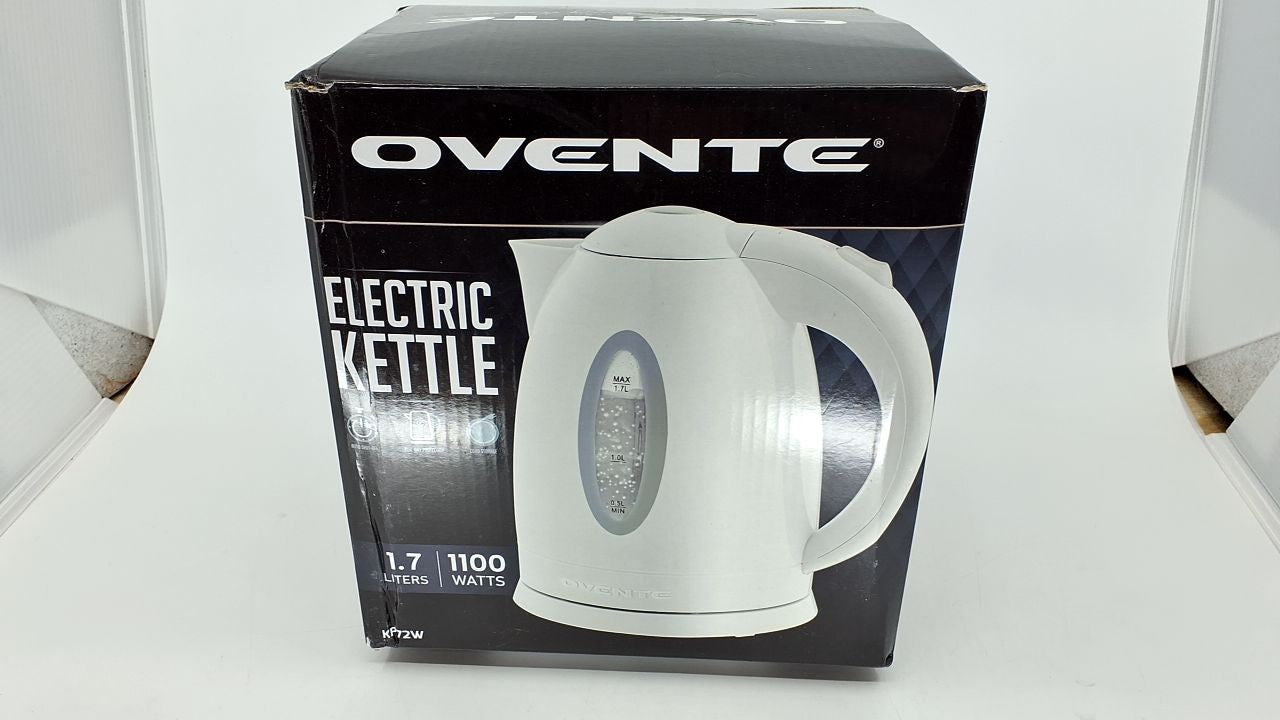 1.7L OVENTE Electric Kettle, Auto Shut-Off, Removable Filter, White