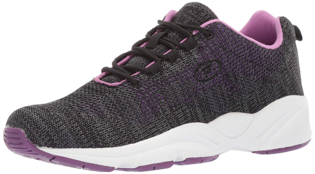 Propét womens Stability Fly Sneaker, Black/Berry, 8 Narrow US
