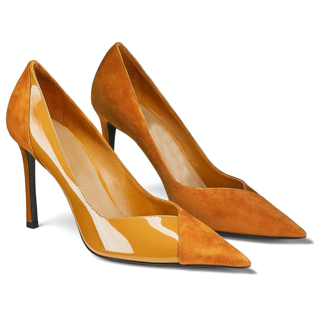 Size 6.5 Womens Brown Stiletto Pumps, Slip On, Patent & Suede