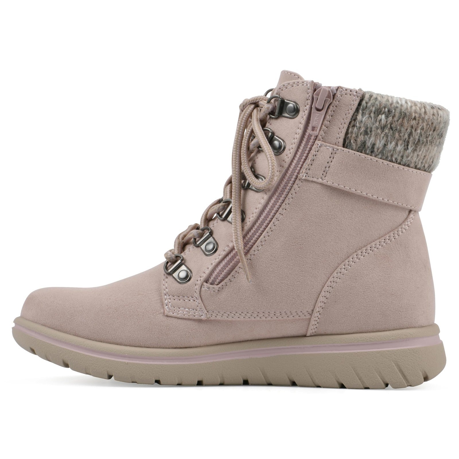 Hearty Lace-Up City Hiker Ankle Boot 7 M Pale Pink Fabric