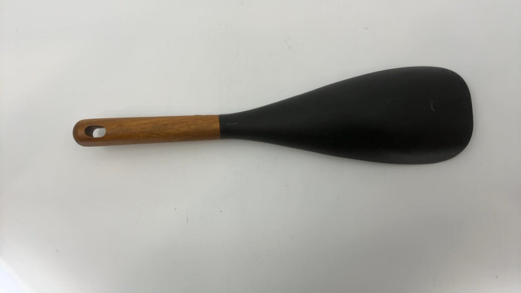 Matte Black Silicone Spatula Spoon, Cooking & Serving w/ Acacia Handle