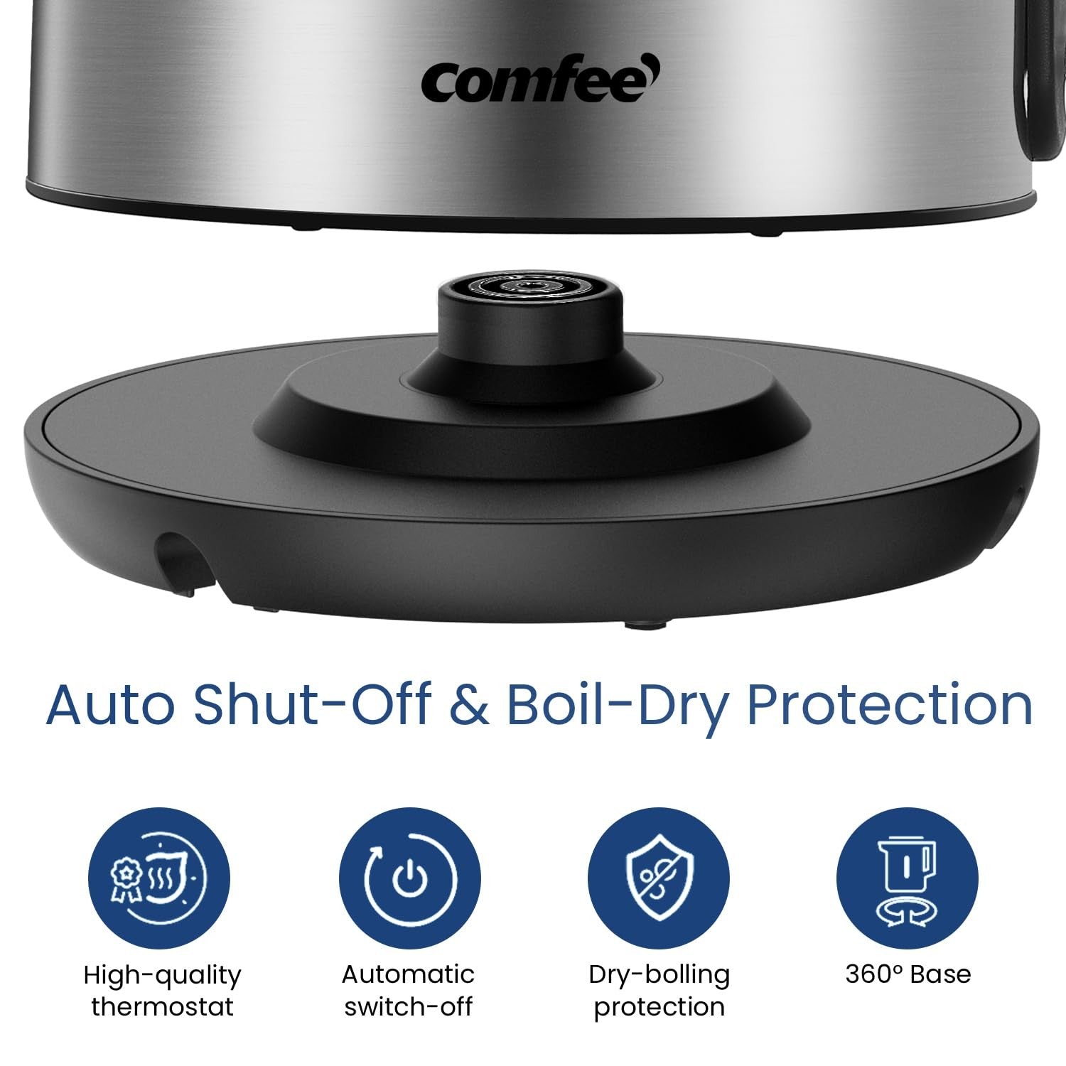 Stainless Steel Electric Kettle 1.7L, COMFEE' 1500W Fast Boil w/ LED Light