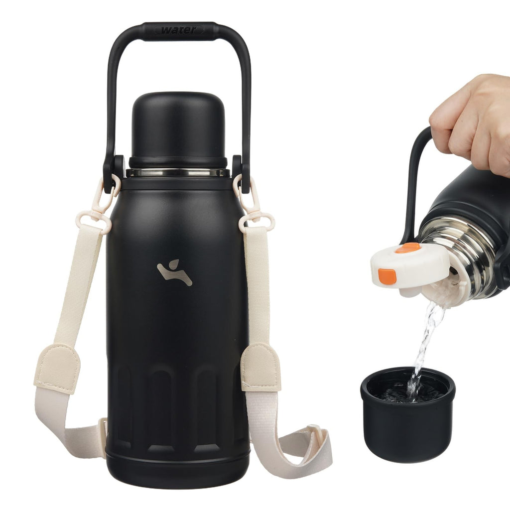 Konokyo 40 OZ Vacuum Water Bottle, Black, Stainless Steel