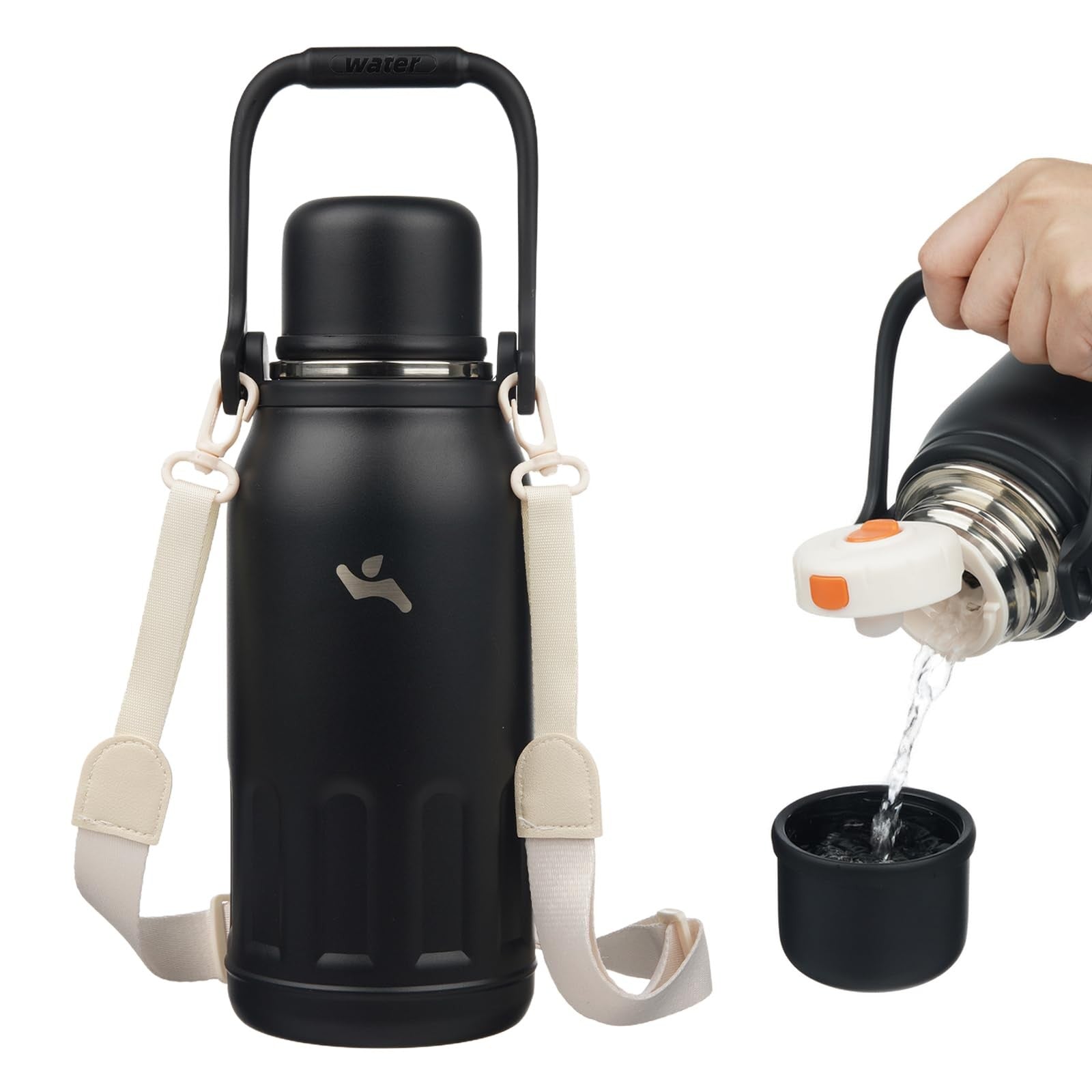 Konokyo 40 OZ Vacuum Water Bottle, Black, Stainless Steel